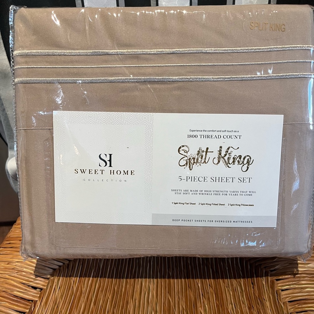 Sweet Home Collection Split King 5-Piece Sheet Set - Beige 1800 thread count